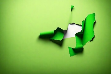 Single green paper ripped message torn