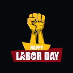 labor day Usa vector label or banner background. vector happy labor day poster or banner with clenched fist isolated on black . Labor union icon
