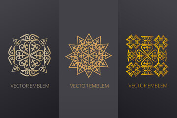 Vintage ornate linear ornaments in Kazakh traditional style. Asian floral designs. Abstract Asian elements of the national pattern of the ancient nomads of the Kyrgyz, Mongols, Kazakhs, Tatars.