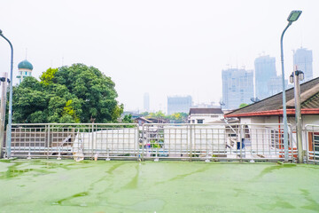 Green Bridge near park in city,japan style concept.
