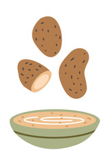 Mashed potatoes bowl icon. Thanksgiving traditional food. Potato recipe elements. Vector flat illustration. 