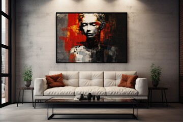 A modern living room with wall painting