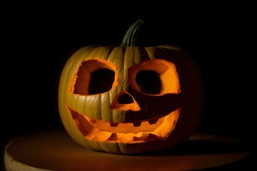 A Carved Pumpkin Sitting On Top Of A Table