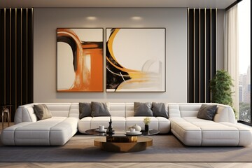 A premium and luxurious living room or lobby interior design with elegant home decor and wall decor
