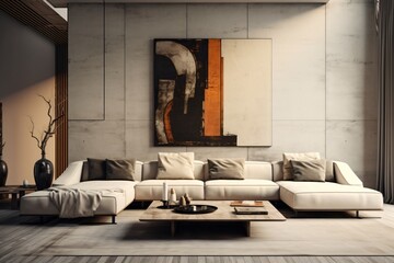 Vintage yet modern living room interior design with couch and wall decor