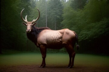 A Horned Animal Standing In The Middle Of A Forest