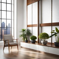 interior of a room window with green and fresh plants Generator by using AI technology
