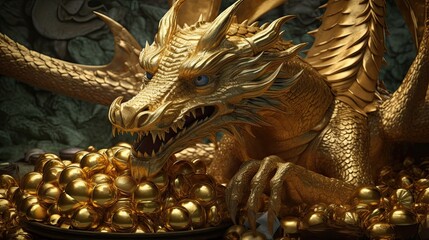 Dragon Protecting Gold, Generative AI Illustration