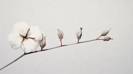  a branch with a white flower on it and three leaves.  generative ai