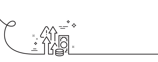 Obraz premium Inflation line icon. Continuous one line with curl. Currency rate increase sign. Rise in price symbol. Inflation single outline ribbon. Loop curve pattern. Vector