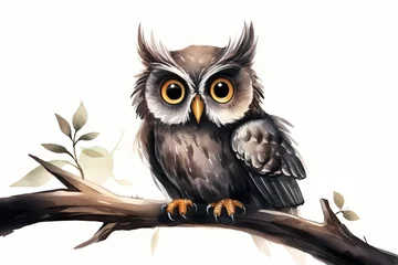 Photo sur Plexiglas Dessins animés de hibou A cute graphic drawing of an owl sitting on a branch