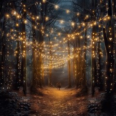Fototapeta premium Fairy Lights in the Forest, Generative AI Illustration