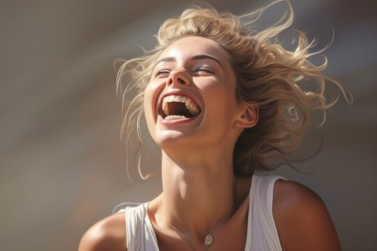 Portrait Photography Of A Beautiful Woman Laughing And Creative Natural Lighting