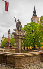 Neptune Fountain at Market square in Swidnica. Poland