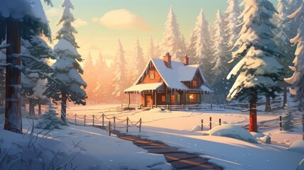 Naklejka premium An old Villa in a snowy forest