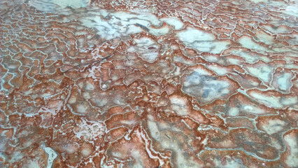 White waves on stones covered with minerals and calcium, background, Pamukkale, Turkey