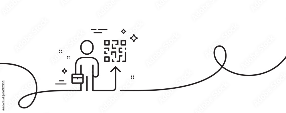 Poster leadership line icon. continuous one line with curl. person with qr code sign. business skill symbol