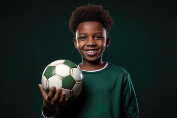 Afro-american boy holding football ball with his hands - Powered by Adobe