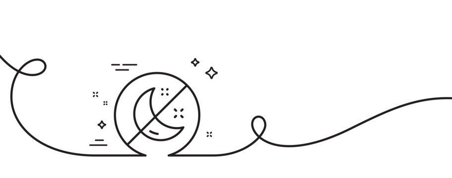 Insomnia line icon. Continuous one line with curl. No sleep sign. Night sleeplessness symbol. Insomnia single outline ribbon. Loop curve pattern. Vector