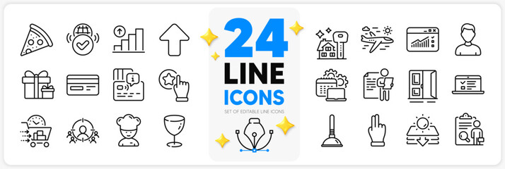 Icons set of Buying house, Sun protection and Verified internet line icons pack for app with Web lectures, Credit card, Pizza thin outline icon. Business targeting, Card, Headshot pictogram. Vector