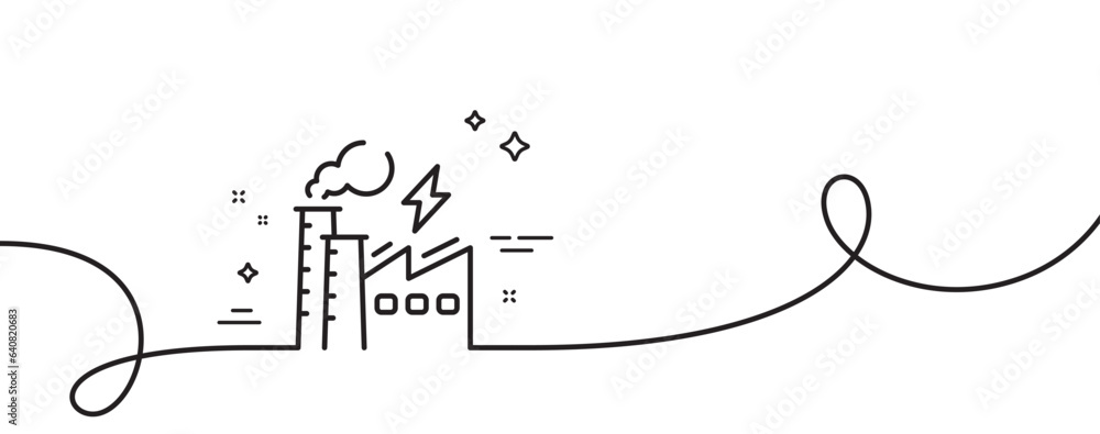 Poster electricity factory line icon. continuous one line with curl. electric energy power type sign. light