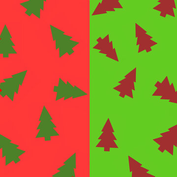 Merry Christmas with Red and Green Pine Trees Seamless Pattern Graphic Wallpaper Background