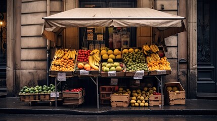 Fruit Stand on European Street, Generative AI Illustration