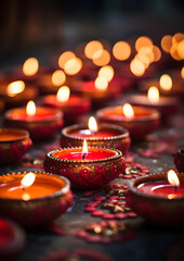 Burning Diwali candles closeup. Diwali traditinal celebration concept