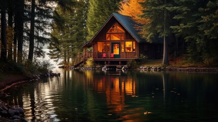 Obraz premium A cabin at a lake