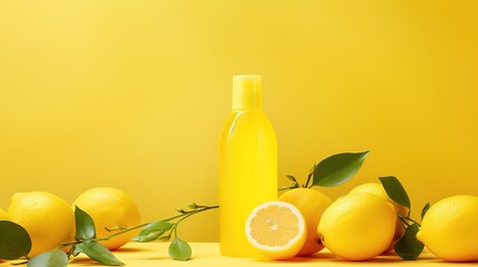  a bottle of lemon oil next to a bunch of lemons.  generative ai