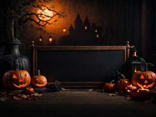 Spooky Halloween scene pumpkins moon Banner
