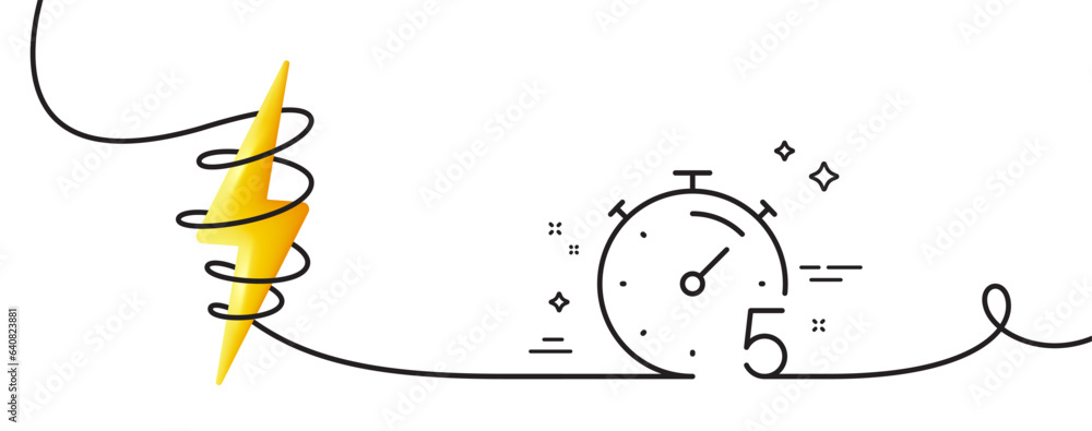 Poster timer 5 minutes line icon. continuous one line with curl. stopwatch time sign. countdown clock symbo