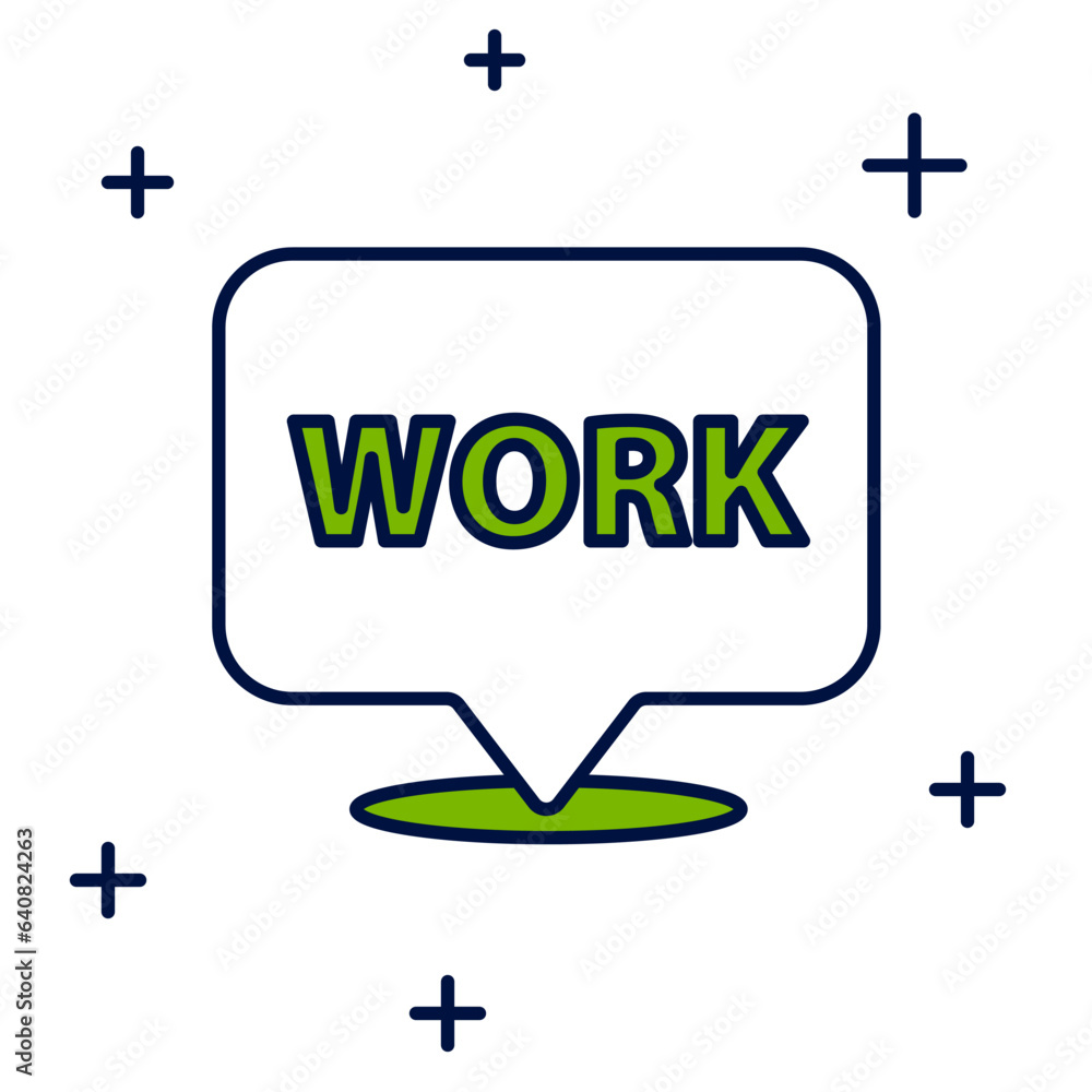 Poster filled outline location with text work icon isolated on white background. vector
