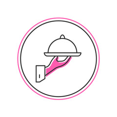 Filled outline Covered with a tray of food icon isolated on white background. Tray and lid sign. Restaurant cloche with lid. Vector