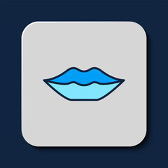 Filled outline Smiling lips icon isolated on blue background. Smile symbol. Vector