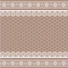 Horizontal seamless beige lace background with lace border.