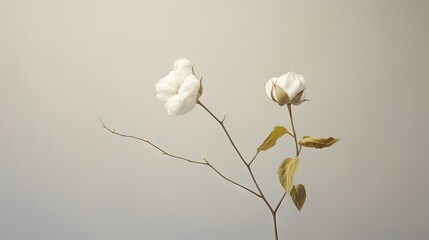  a single white flower is in a vase with some leaves.  generative ai