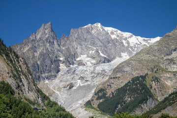 Fototapeta na wymiar The Mont Blanc Massif with the Brenva glacier over the Entreves - Italy.