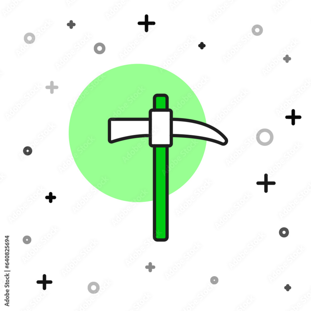 Sticker filled outline pickaxe icon isolated on white background. vector