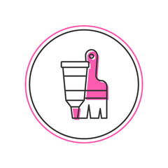 Filled outline Tube with paint palette and brush icon isolated on white background. Vector