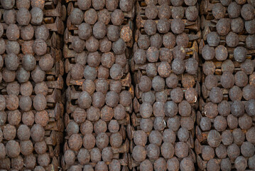 close up of a pile of wooden logs