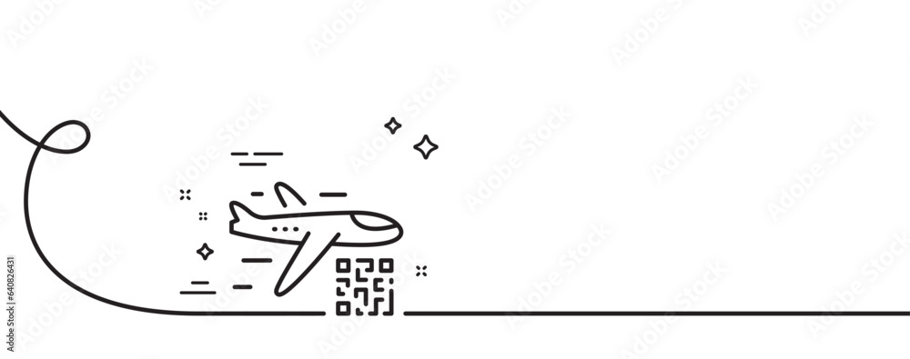 Poster qr code line icon. continuous one line with curl. scan barcode sign. flight tickets scanner symbol. 