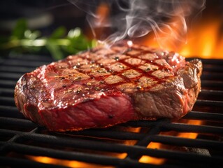 Beef Steak on a grill, close-up shot