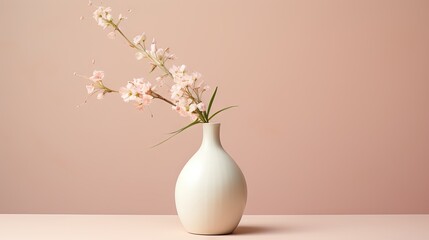  a white vase with a flower in it on a table.  generative ai