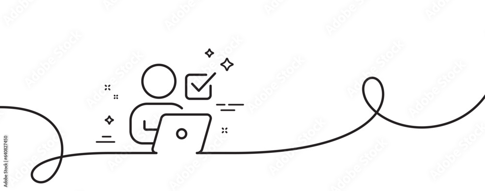 Poster online voting line icon. continuous one line with curl. internet vote sign. web election symbol. onl