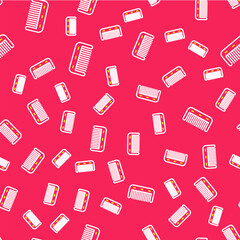 Line Hairbrush icon isolated seamless pattern on red background. Comb hair sign. Barber symbol. Vector