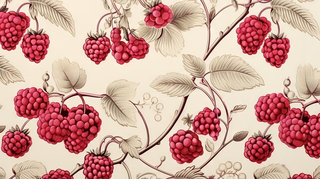  a wallpaper with a bunch of raspberries on it.  generative ai