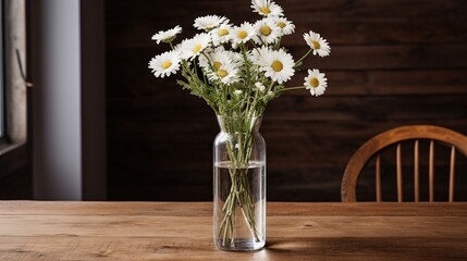  a vase filled with white flowers on top of a wooden table.  generative ai