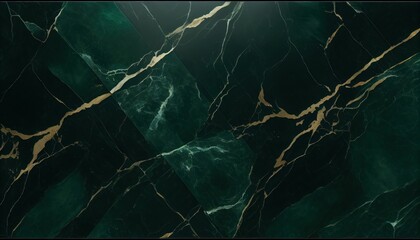 Abstract dark green natural stone marble texture with tine gold, luxury tile surface background