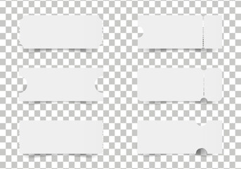 Empty ticket set. Blank ticket template. Coupons, lotteries, movie tickets, concert tickets,
 circus, theater Vector illustration.